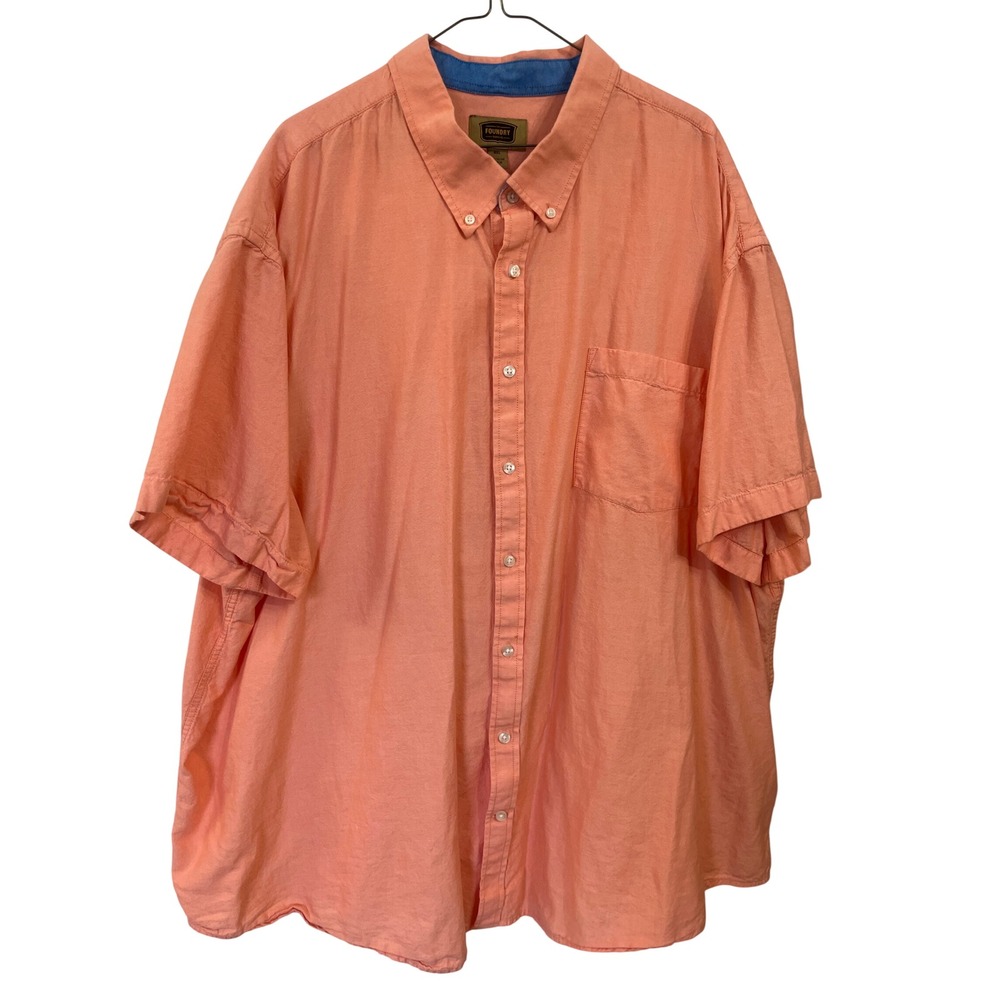 The Foundry Supply Co Mens 4XL Peach Coral Cotton Short Sleeve Button Down Shirt